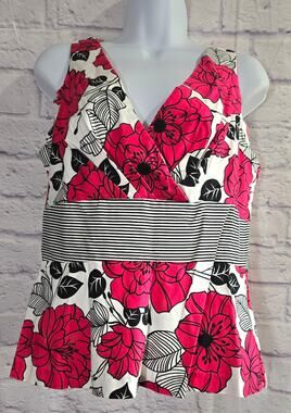 Dorby Black White Fuchsia Floral Print Sleeveless Top 14 Side Zipper